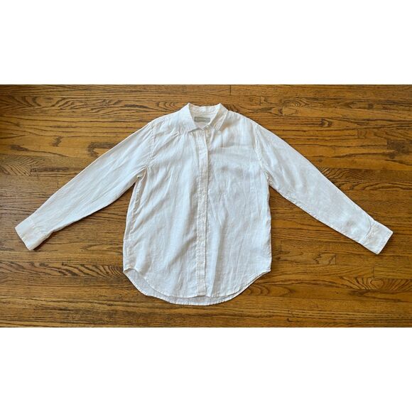 EVERLANE White 100% Linen Long Sleeve Button Up Shirt Top  Women's Size 0 - Picture 3 of 10